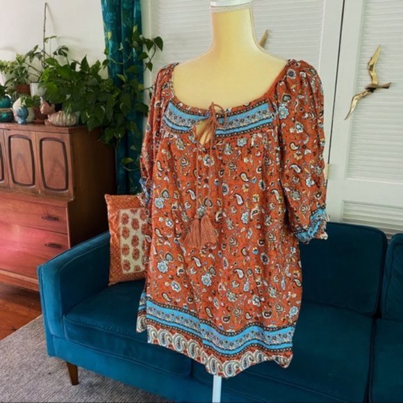 Gigio | Hannah Terracotta Clay Rust Bohemian Peasant Top Tassel Paisley Small - Picture 5 of 14